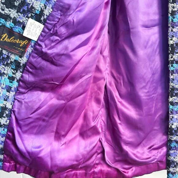 Dalecraft Blue Purple Tweed Wool Double Breasted Coat M - Picture 4 of 8